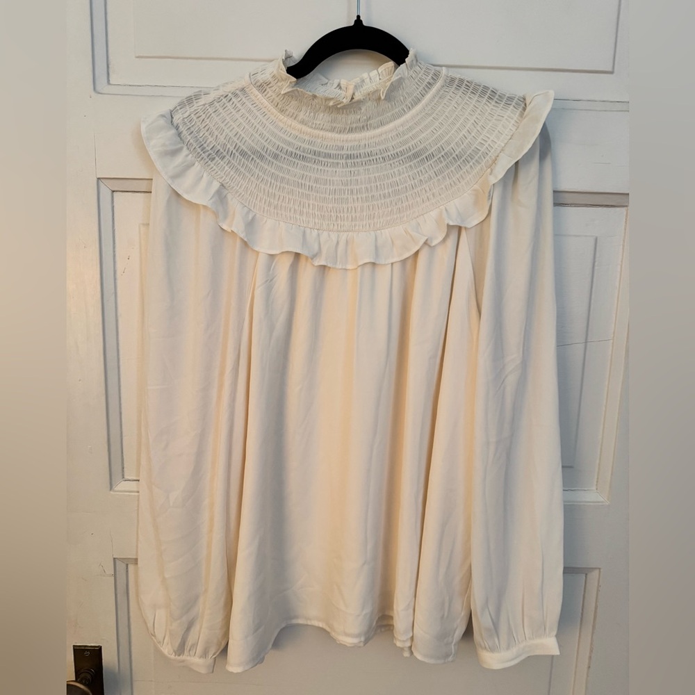 LOFT Cream Ruffled Blouse